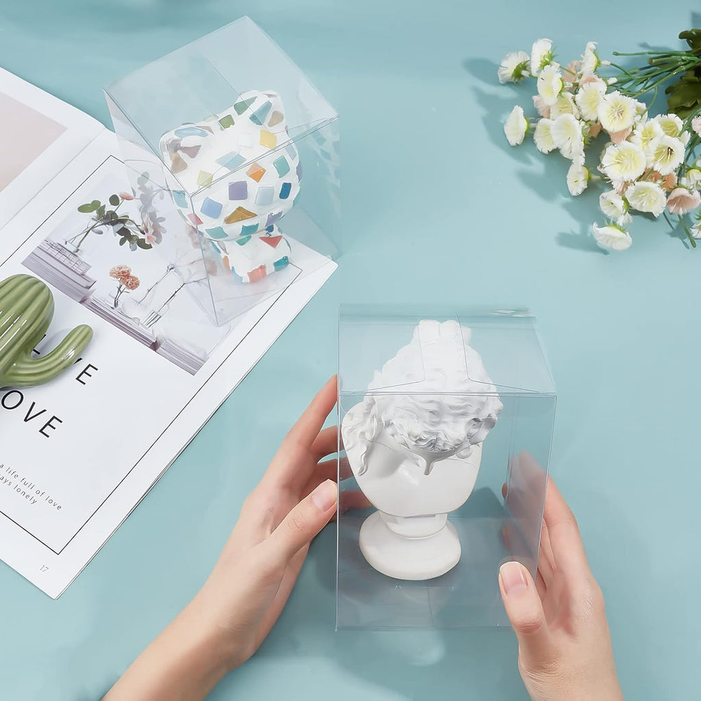 BENECREAT 15Pcs Clear Gift Boxes Rectangle Transparent PVC Favor Boxes 3.9x3.9x5.5'' for Wedding Party Treat Candy Cupcakes, Mother's Day Festival Gift Packaging (Pack of 2)