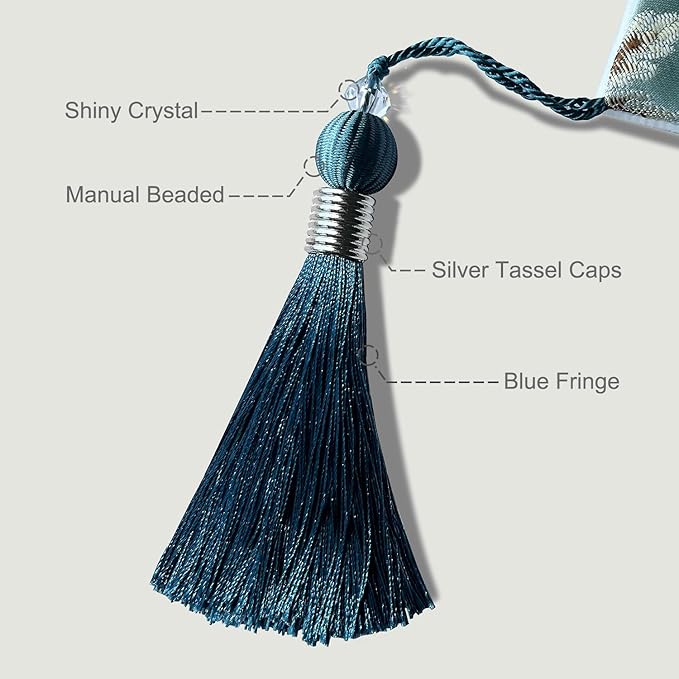 HeMiaor Elegant Table Runner Thick Chenille and with Delicate Tassel for Daily Classic Decoration Light Blue Gorgeous Flower Pattern 13x60 Long