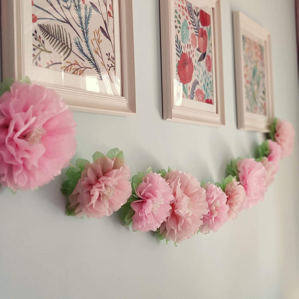 Mybbshower Pinks Flowers Decoration (11''-7'' Assorted) 6 pcs Artificial Tissue Paper Peony Nursery Wall Bridal Shower Centerpiece Baby Girl Birthday Tea Party