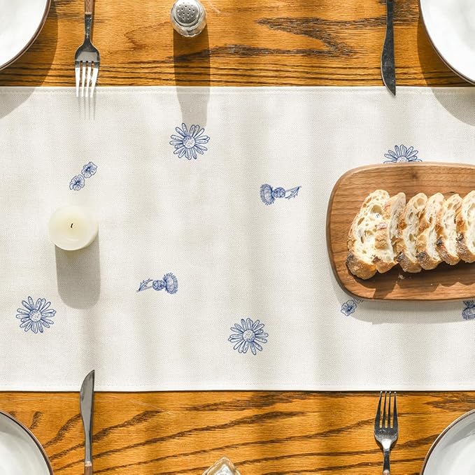 Artoid Mode Blue Antique Herbs and Wild Flowers Spring Table Runner, Seasonal Summer Kitchen Dining Table Decor for Home Party Decor 13x72 Inch