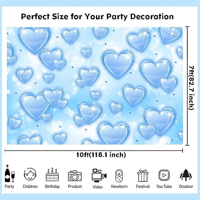 Sensfun 10x7ft Light Blue Heart Backdrop Early 2000s Party Decorations Old School Backdrops Valentines Day 90s Hearts Y2K Birthday Party Banner Newborn Photography Background Selfile Photo Booth Props