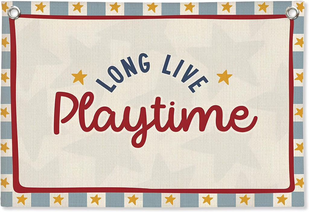 Playroom Wall Decor, Long Live Playtime Linen Canvas Banner,Toddler Playroom Decor Kids Room Nursery with Star Pattern Wall Decor for Toddler Boys Toy Room Bedroom,30x20 Inch