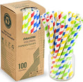 [10mm Wide] 8.5 inch Colossal Paper Straws for Smoothie & Milkshake - Colorful Stripes (Pack of 100)
