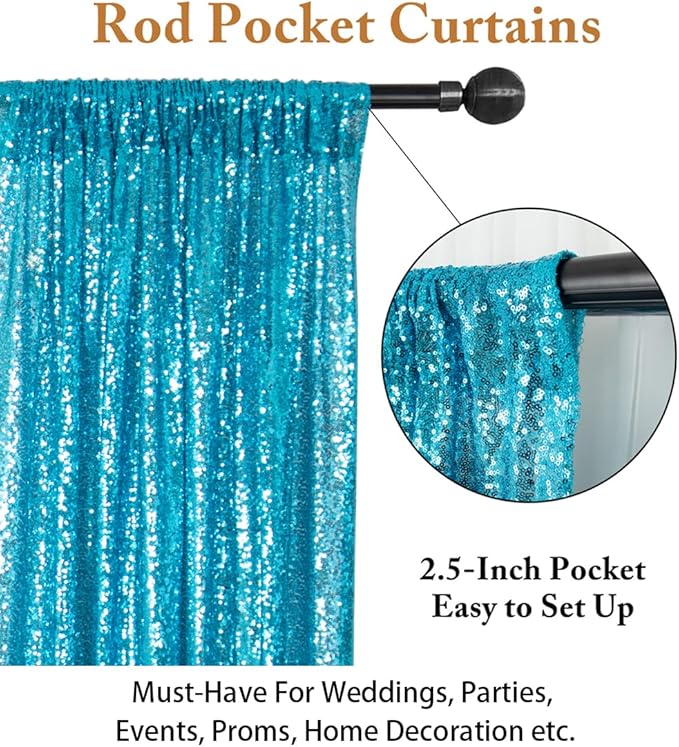 ShinyBeauty Sequin Backdrop 10x10FT Turquoise | Glitter Photo Background for Photography, Weddings, Parties, and Events | Elegant and Sparkly Aqua Shimmer Curtain