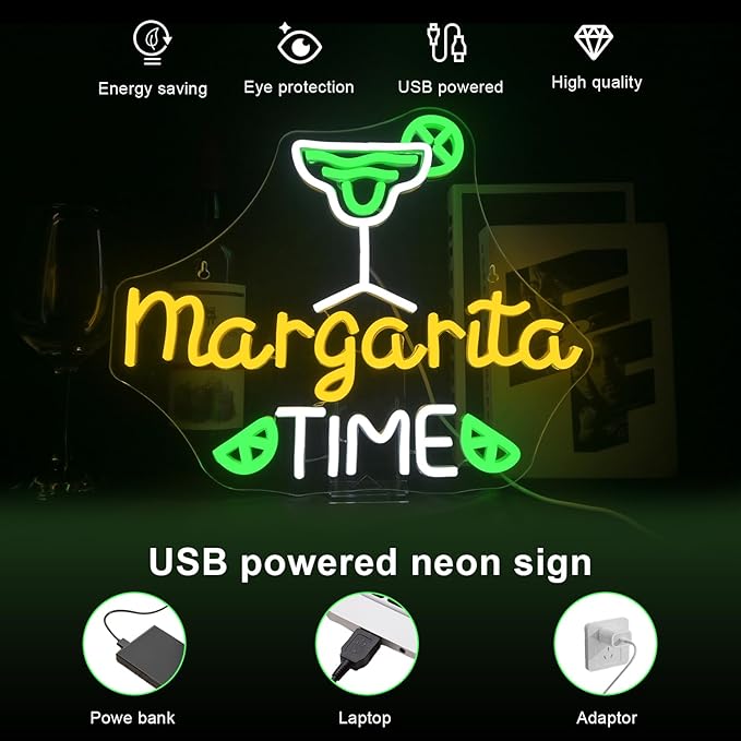 Lucunstar Margarita Time Neon Sign for Wall Decor, Margarita Led Signs, USB Dimmable Neon Lights for Beer Bar Kitchen Restaurant Home Pub Party Man Cave Club Shops Hotel Store Business Gift