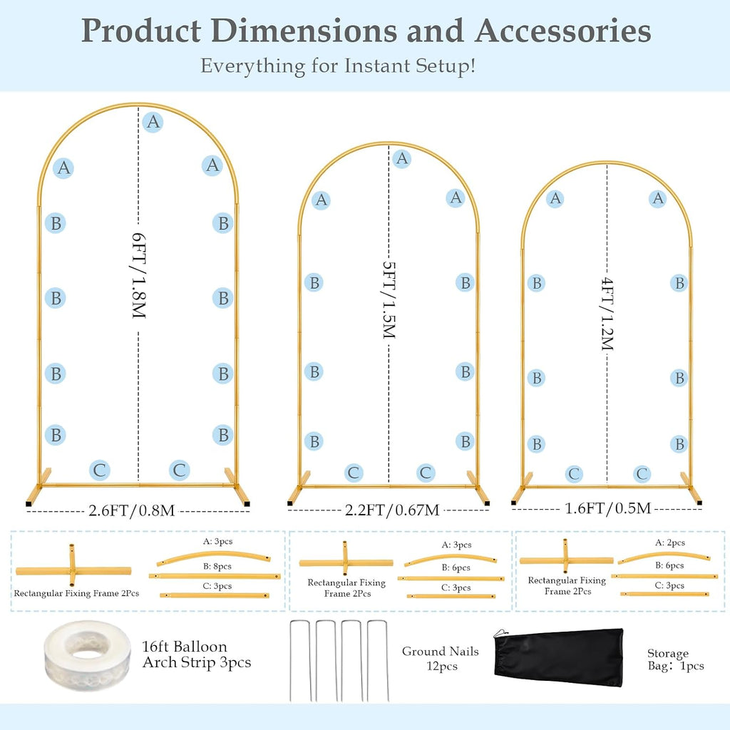 6ft,5ft,4ft balloon arch stand kit with base set, side view