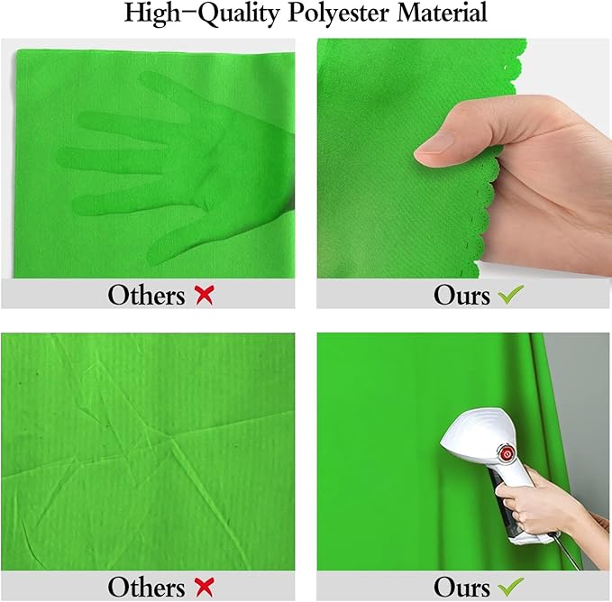 6x9FT Green Screen Backdrop Portable Solid Color Photography Background for Video, Studio, Photo, Live, Editing Green Backgrounds