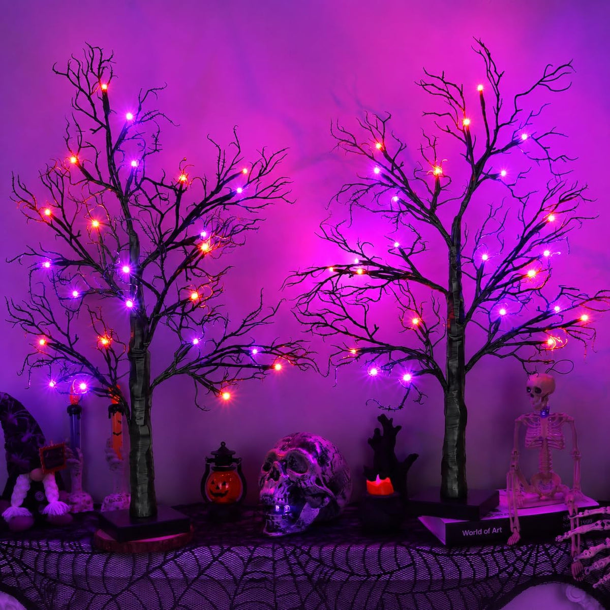 [Timer] 2 Pack Halloween Decorations Indoor, 24 Inch Lighted Black Halloween ...
