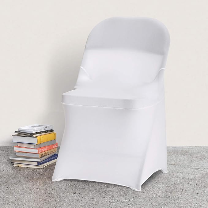 Peomeise Stretch Spandex Folding Chair Cover for Wedding Party Dining Banquet Event (White,6pcs)