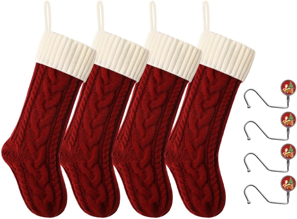 Christmas Stockings 18 Inches Classic Cable Knitted Set Large Classic Fireplace Hanging Stockings for Kids,Family Stocking Holiday Party Xmas Decoration（Red White,4Pack）