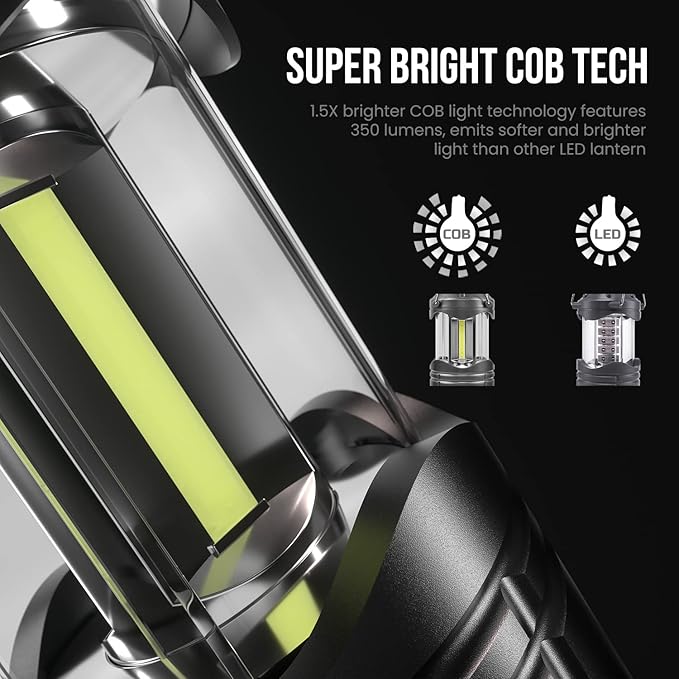 Lichamp LED Camping Lantern, 4 Pack Battery Powered Flashlight for Power Outages, Portable Collapsible Hanging Light Essential for Home, Outdoor, Emergency Lamp Survival Kit Gear for Hurricane, Black