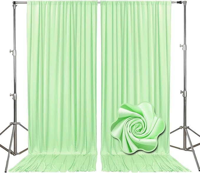 10ft x 10ft Light Green Backdrop Curtains for Parties, Fabric Satin Background Curtain with Rod Pockets for Weddings, Birthday, Baby Shower, Photography, Graduation Party Backdrop Drapes, 2 Panels