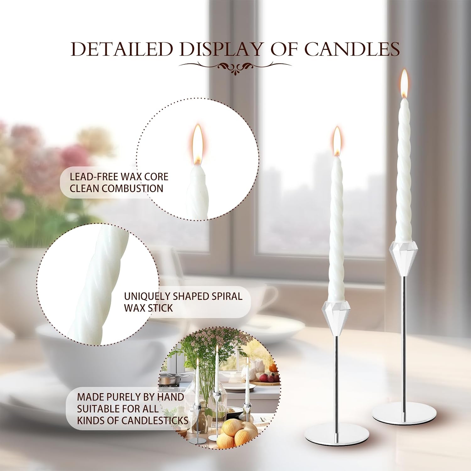 6-PC Silver Tall Candlestick Set for Dining Tables & Fireplaces, Perfect for Weddings, Holidays, Housewarming Parties and New Home DecorNew Store