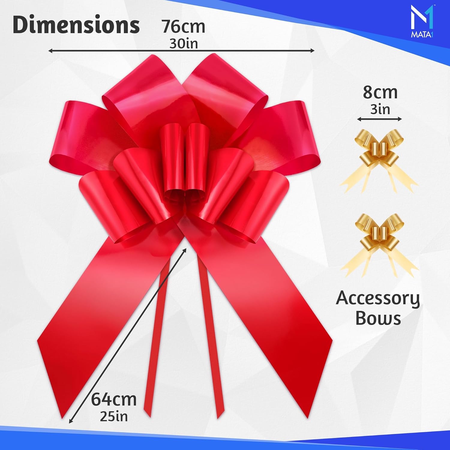 Mata1-USA - Huge Car Bow - Red, 30 Inch - Big Gift Wrapping Bow | Scratch-free giant-size bow for large gift decoration with 12 loops and 2 suction cups, arrives rolled, assembles in seconds.