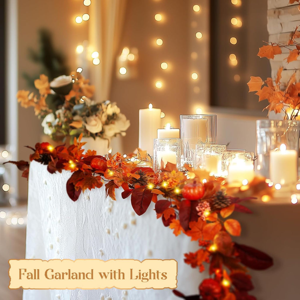 shareconn 9ft fall garland with lights and timer, close-up detail