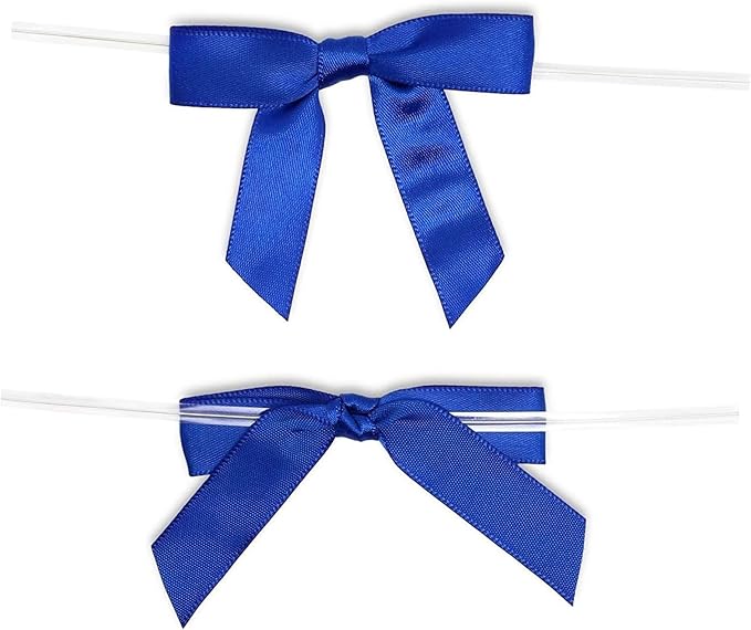 Bright Creations Gift Bows with Twist Ties 100Ct - 3-Inch Satin Bows & 5.7-Inch Polyester Ties, Dark Blue - Gift Wrap Ribbon for Party Favor & Treat Bags