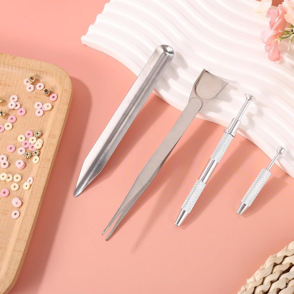 Gosknor 4pcs Cake Decorating Tools Set, Stainless Steel Bead Scoop Spatula Tweezers & 2 Icing Pens Professional Sprinkles Piercing Grabber Tools for Baking Cookies Cupcake Decoration (Silver)