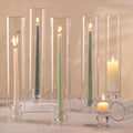 Volens Hurricane Glass Candle Holders- Set of 6 Candlestick Holders for Taper Candles with Windproof Cylinder Covers 14" Tall Clear Glass Chimney Cover for Wedding Table Centerpiece Home Decor