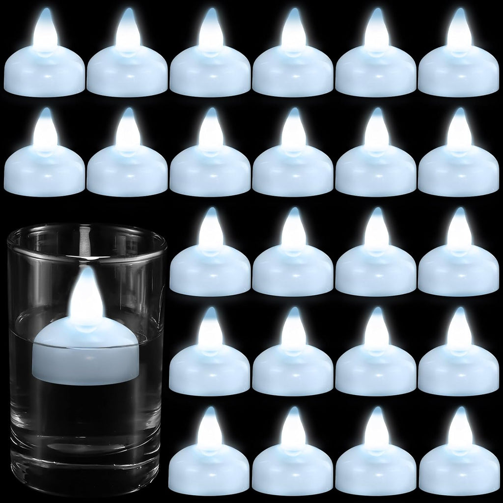 Honoson 24 Pack Flameless LED Floating Candles 1.6'' Waterproof LED Floating Tealights Battery Water Activated Tealights for Valentines Day Weddings Pool Centerpiece Party Decor(White)