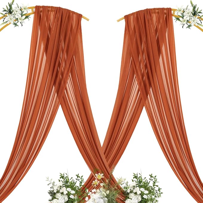 MLMC Terracotta Wedding Arch Draping Fabric 1 Panel 29" x 20 FT Extra Long Gauze Drapes Sheer Backdrop Curtains 6.6 Yards Outdoor Drapery Panels for Wedding Ceremony Party Ceiling Decoration