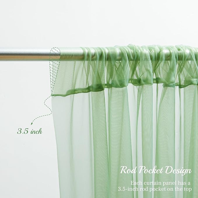 10x10ft Olive Green Tulle Backdrop Curtain for Parites, Sheer Backdrop Curtains for Wedding Baby Shower Birthday Party Photo Shoot Decorations