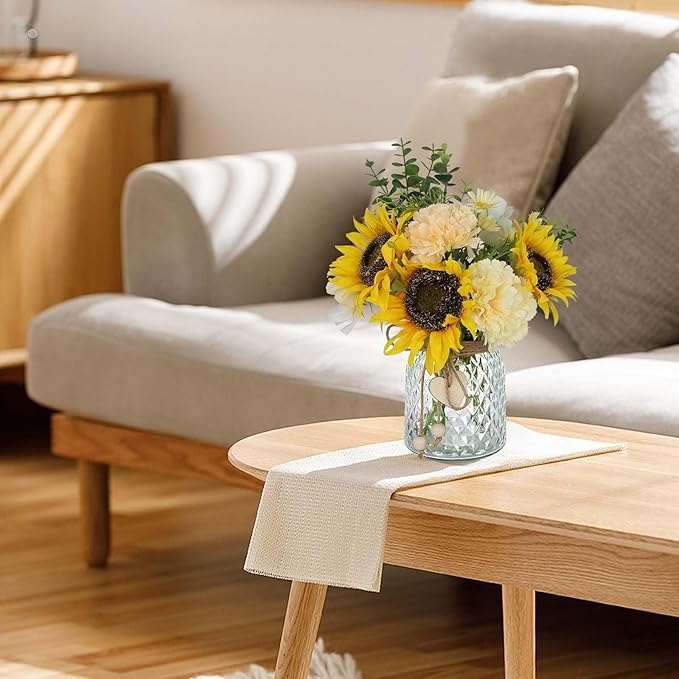 Fake Flowers in Vase,Artificial Sunflower Bouquets in Vase with a Flower Arrangement Holder,Table Centerpieces for Dining Room,Flower Centerpieces for Tables,Faux Flowers for Coffee Table Decor