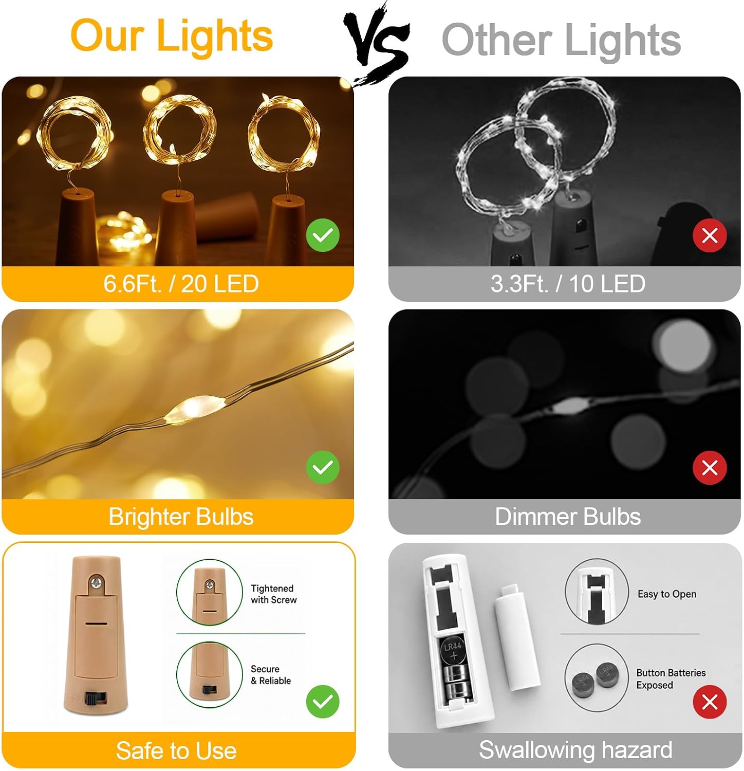 Brightown Wine Bottle Lights with Cork, 10 Pack 20 LED Waterproof Battery Operated Cork Lights, Silver Wire Mini Fairy Lights for Liquor Bottles DIY Party Bar Christmas Wedding Décor