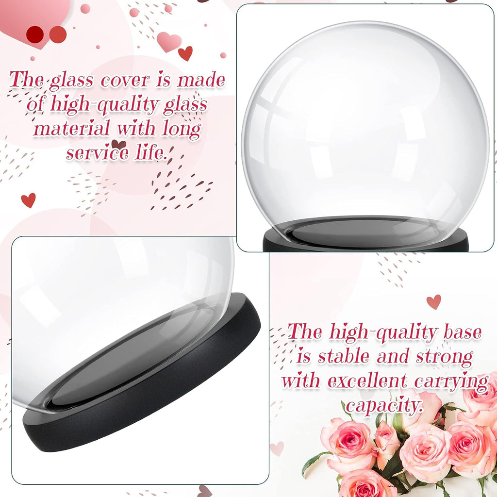 Tuanse 4 Pieces Glass Dome Display Showcase Glass Globe and Display Dome with Wood Base DIY Craft Keepsake Globe Case Gifts for Women Wedding Tabletop Centerpiece Decoration(Black)