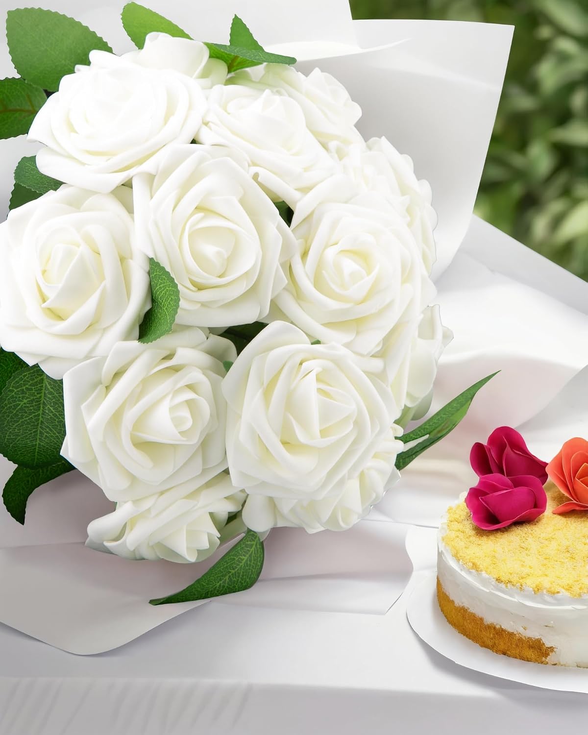 artificial flowers real looking ivory white foam fake, main product view