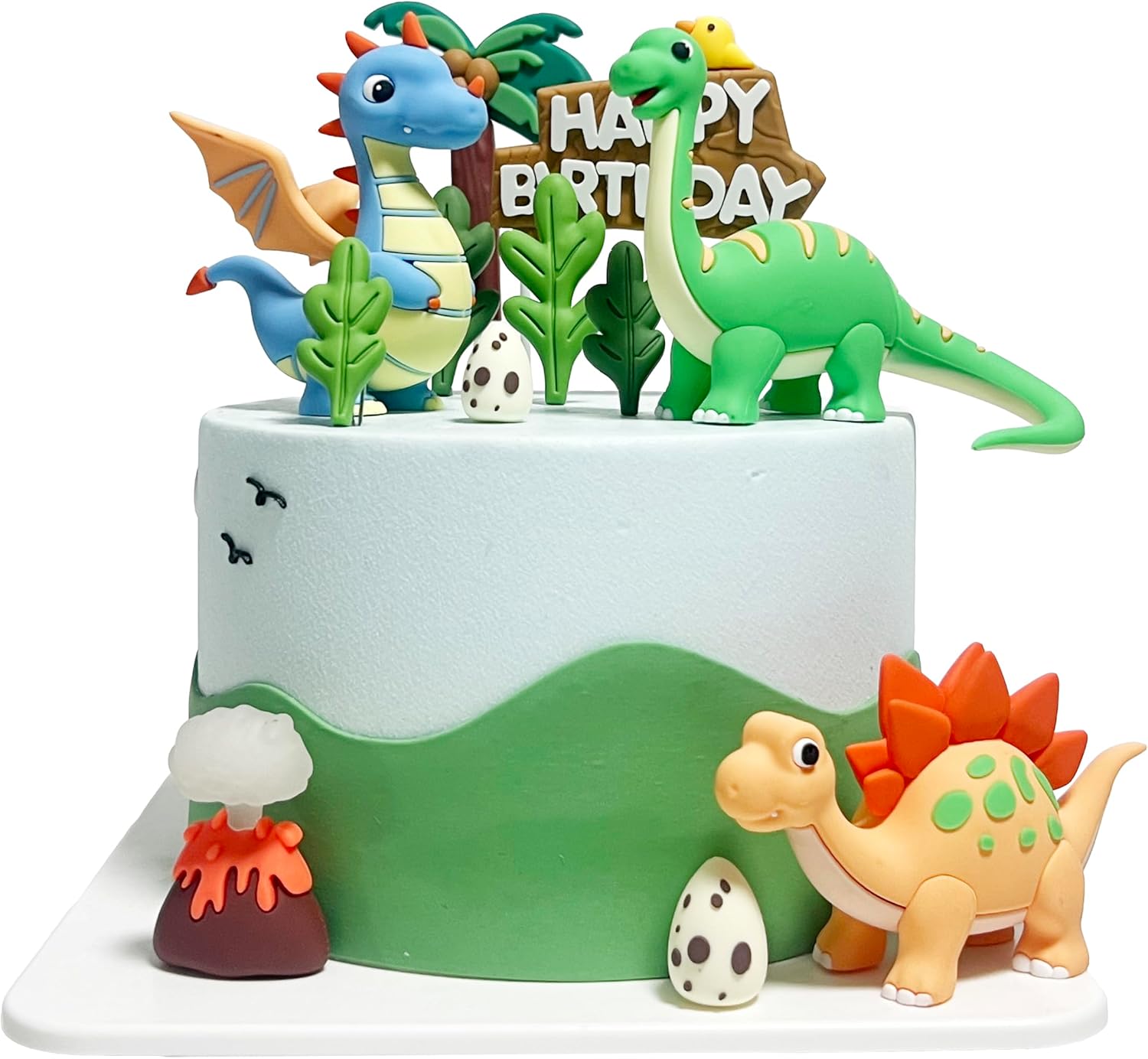 Dinosaur Cake Topper Dino Cake Decorations for kids Birthday Party Supplies | 12PCS 3D Dinosaur Cake Topper With Colorful Silicone Dinosaurs,Dinosaur Eggs,Grass,Trees,Happy Birthday