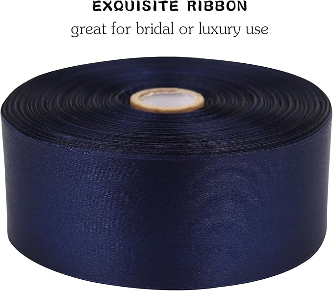 Deep Blue Solid Satin Ribbon 1-1/2 Inch 50 Yards Solid Polyester Fabric Ribbon for Gift Wrapping Wedding Christmas Baby Shower Birthday Party Decoration Handmade Immortal Flower Craft