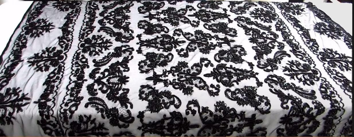 black beaded sequins bridal lace corded fabric 50", main product view