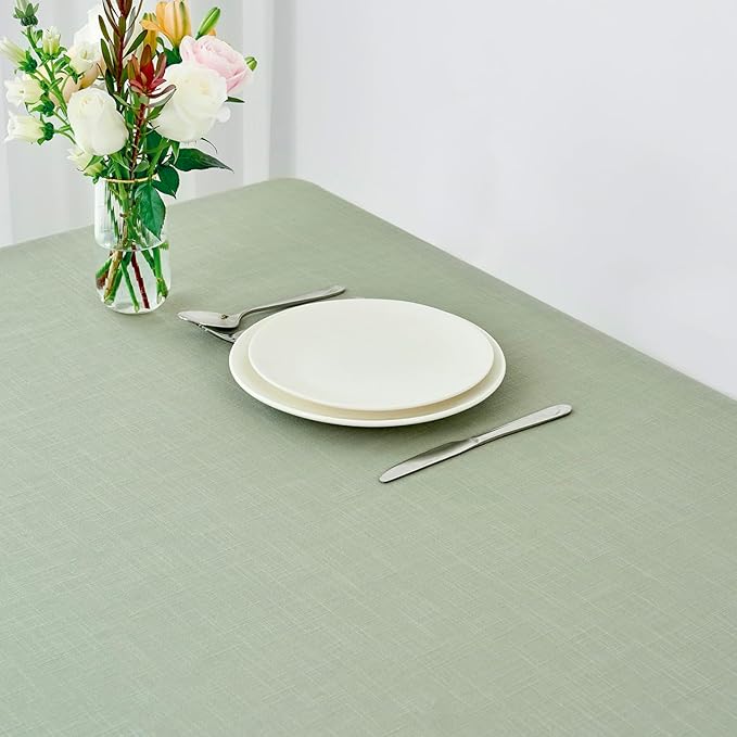 maxmill Lux Faux Linen Table Cloth with Slubby Texture Wrinkle Resistant Anti-Shrink Soft Tablecloth for Kitchen Dining Tabletop for Buffet Banquet Parties Rectangle 60 x 140 Inch Sage Green