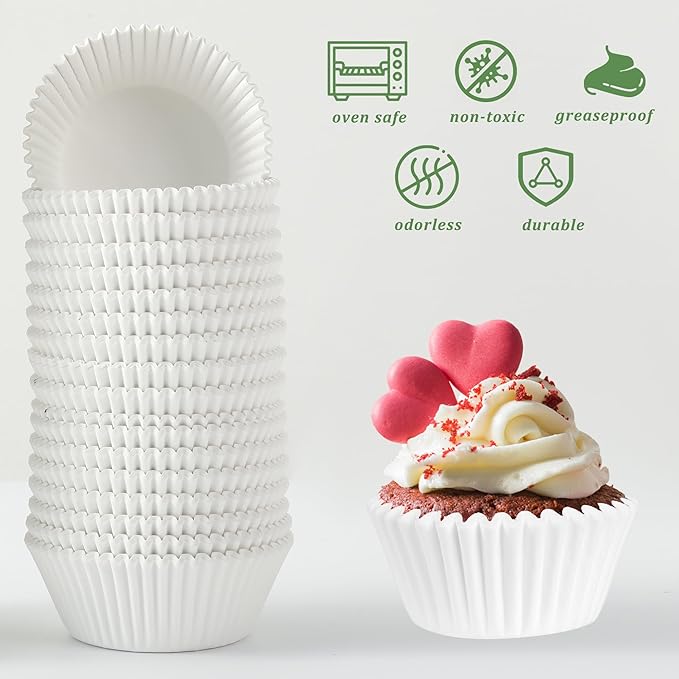 1.4 inch 1000-Count Mini Cupcake Liners Bright Colorful Muffin Baking Cups, Odorless,Baking Paper Cups for Baking Candy Cooking，Upgraded & Food Grade Grease-Proof Paper (White, 1.4 Inch)