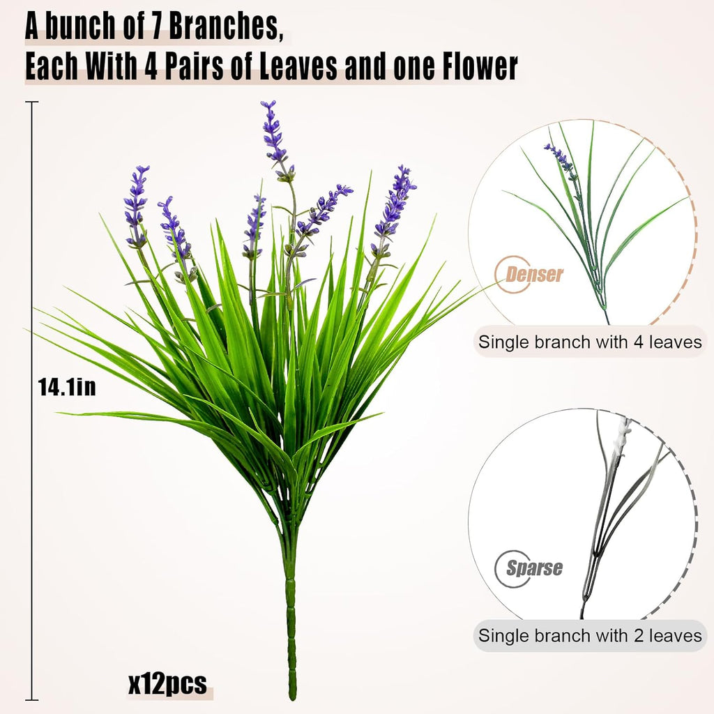alyptus Artificial Plants Outdoor Fake Monkey Grass with Flowers for Pot UV Resistant Plant Decor for Window Garden Patio Hanging Planter Pathway Front Porch (Grass with Flowers)