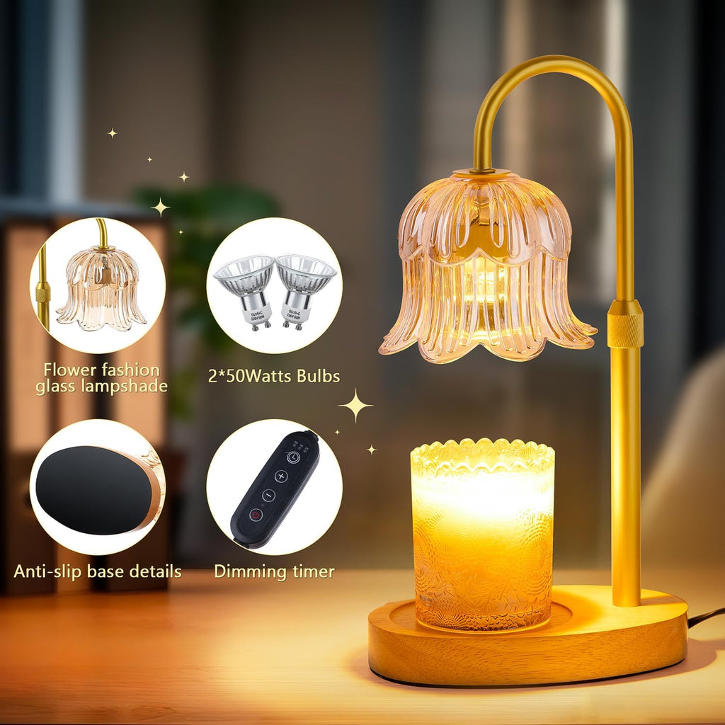 CRMILL Candle Warmer Lamp Electric Timer - Candles Warming Light Height Adjustable Dimmable Warmers Flower Lamps No Flame Heat Warm Melt Wax Jar Modern Home Decor Table Lights for Home Living Bedroom