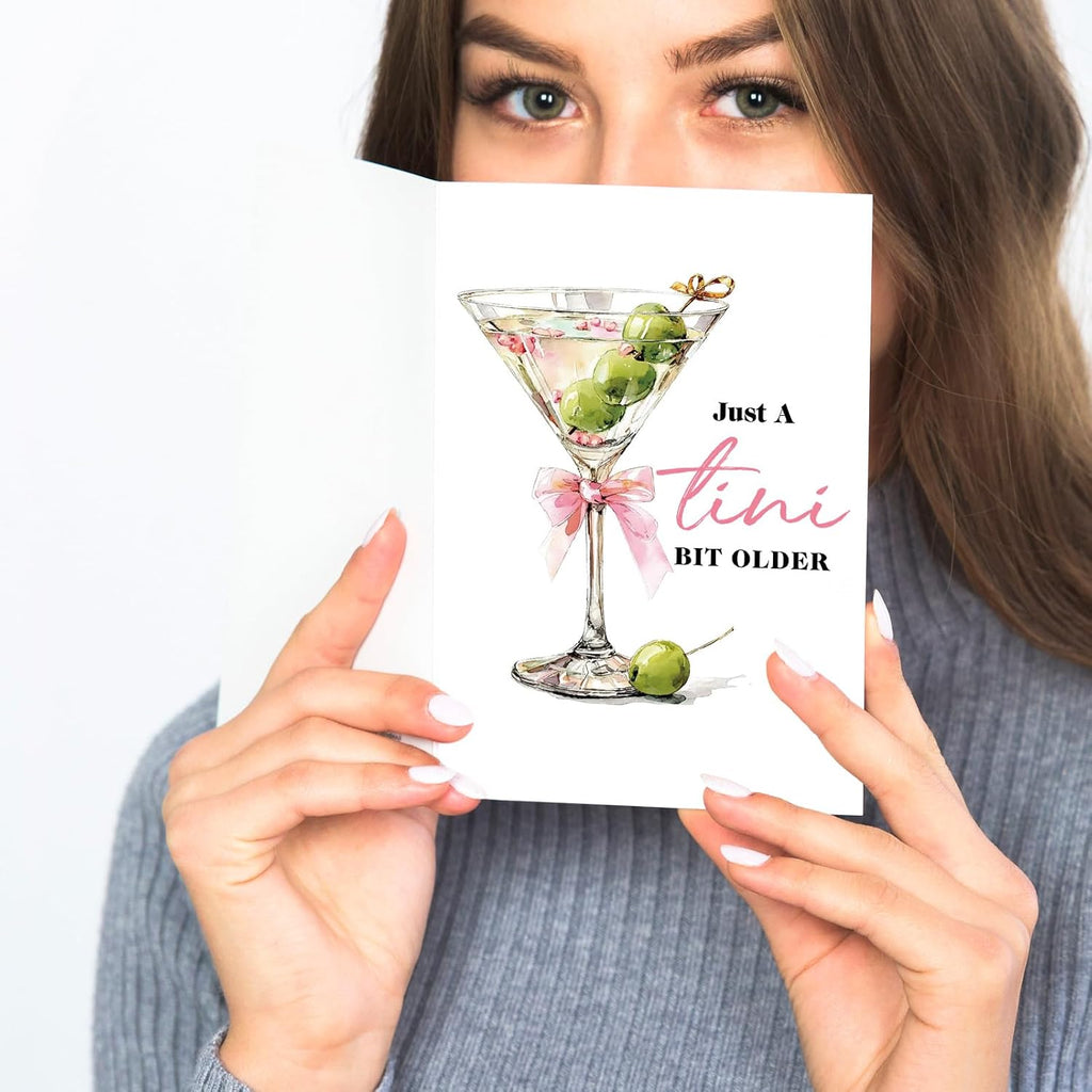 Espresso Martini Birthday Card-Funny Coffee & Cocktail Greeting Card for Women Best Friend Sister Daughter Wife-A Tini Bit Older Birthday Gift (Water-color-Tini-1)
