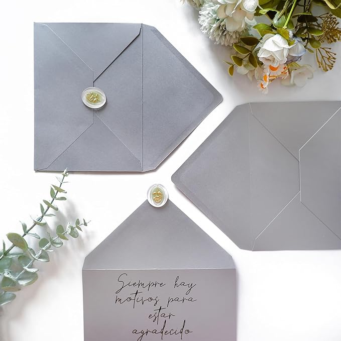 50 Pack 5x7 Envelopes Letter Size, Grey A7 Envelopes Self Seal for Wedding Invitation, Envelope 5.4x7.6 for Greeting Cards, Photos, Baby Shower, Graduation, Thank You Cards, Announcements