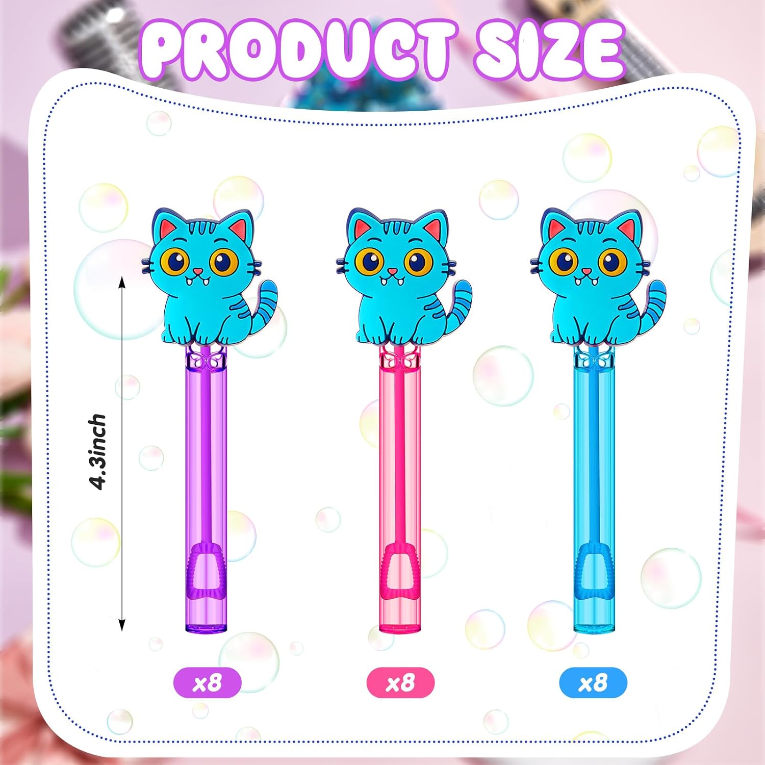 RoundFunny 24 Pcs Blue Cat Mini Bubble Wands Party Supplies Favors Decorations Kawaii Bubbles Sticks Wands for Fan Meeting Anime Theme Birthday Party Goodie Gift Bag Outdoor Activity