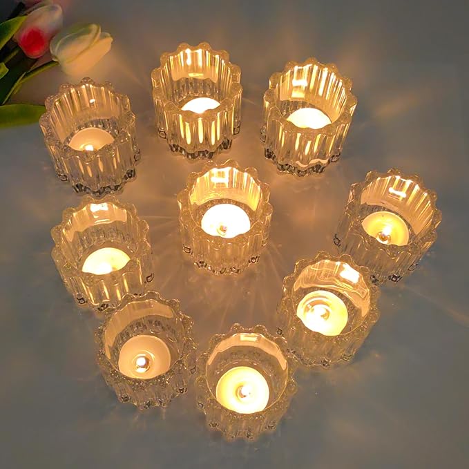 GOLDEAL 6Pcs Clear Glass Votive Candle Holders Tealight Holders Decorative, Tea Candle Holders Bulk,Candlestick for Wedding, Party,Dinner, Home Table Decor.