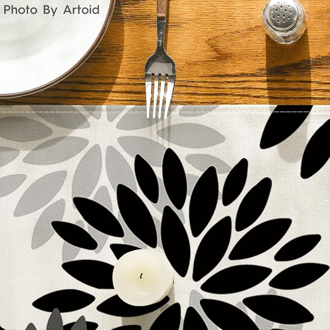Artoid Mode Black Dahlia Floral Pinnata Halloween Table Runner, Fall Autumn Kitchen Dining Table Decoration for Home Party Decor 13x90 Inch