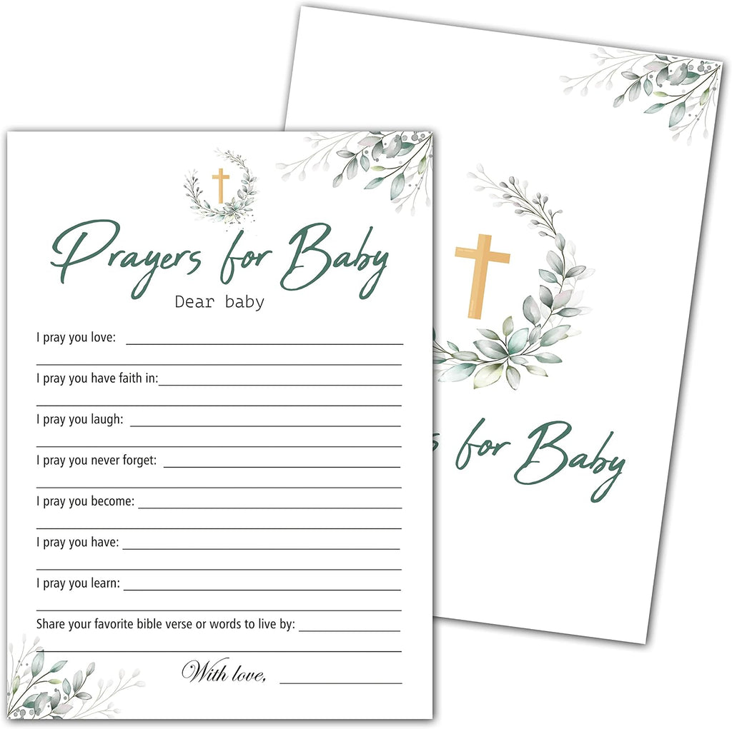 Baby Shower Prayer Cards - Floral Greenery Baby Christening Cards For Girl Boy Christian Brother or Sister - 30 Cards