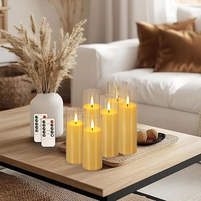 Flickering Flameless Candles Battery Operated with Remote and 2/4/6/8 H Timer Plexiglass Led Pillar Candles with Realistic Moving Wick Candles for Home Decor Pack of 48(D2.2"xH 5"6"7")(Ivory)