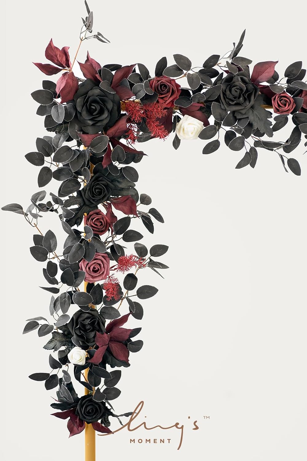 ling's moment 5 ft black artificial flower garland, side view