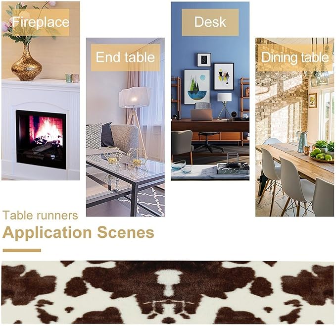 Cow Skin Print Table Runner, Safari Wildlife Brown Country Farm Cowhide Pattern Cotton Linen Rustic Cottage Table Runner for Dinning Home Party Holidays Home Setting, 13x70 Inch