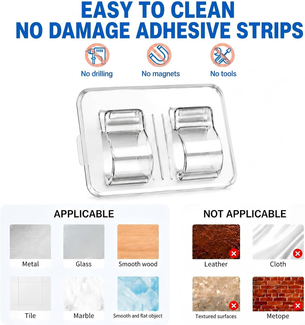 Keviyi Hooks for Outdoor String Lights Clips: 26Pcs Double Hooks for Hanging - Heavy Duty Clear Cable Clips with Waterproof Adhesive Strips - Outside Sticky Hooks No Drill