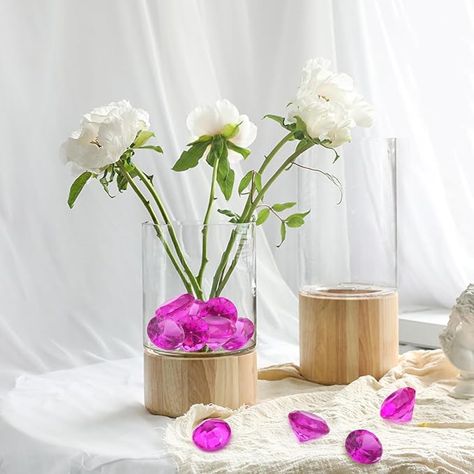 100 PCS Acrylic Diamond Gems, Rose Color Acrylic Diamonds Vase Filler 1 Inch Acrylic Gemstones Fake Gems Plastic Gems for Home Table Scatters Party, Event, Wedding, Arts & Crafts, Birthday Decorations