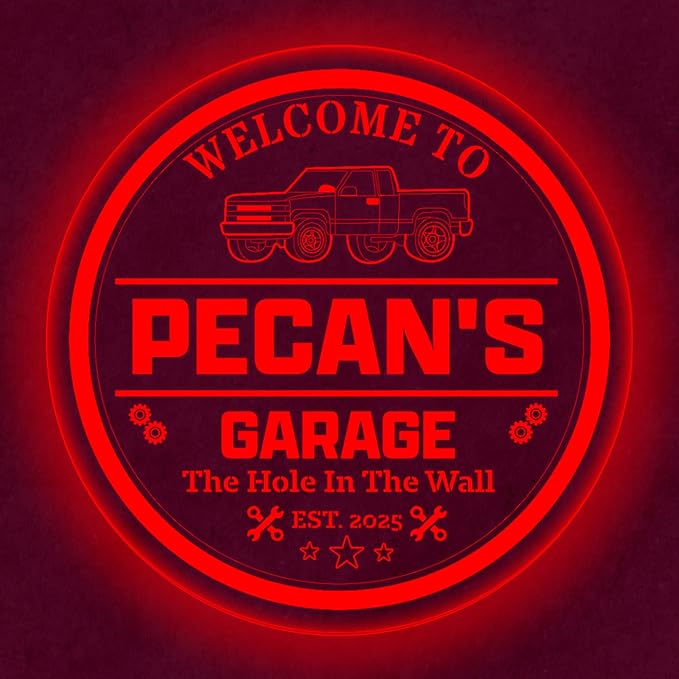 Custom Pickup Truck LED Sign – Personalized Color Changing Acrylic Wall Decor for Garage, Shop, or Man Cave (Garage 2, 12 INCHES)