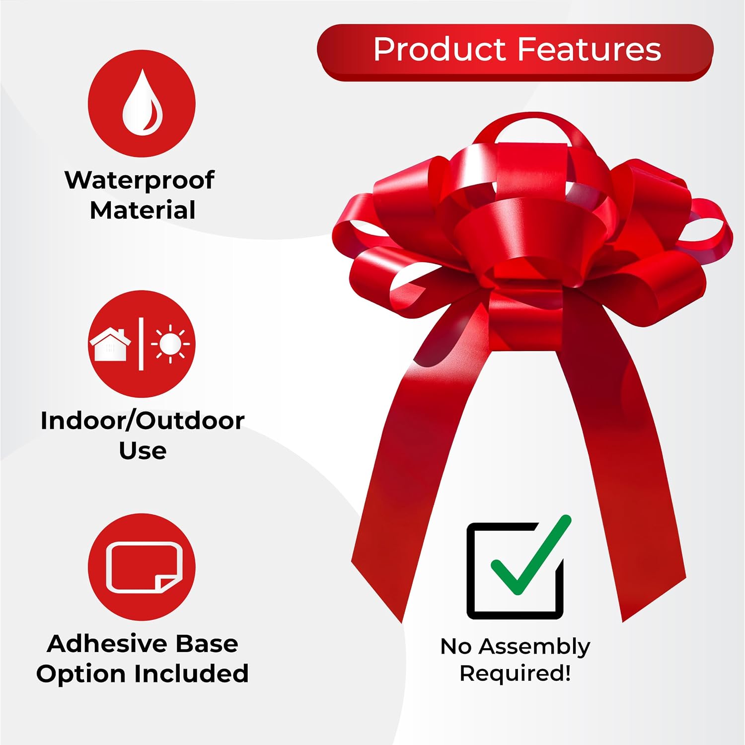 CarBowz Big Car Bow, Giant Bow, Non Scratch Magnet, Weather Resistant Vinyl (Red)