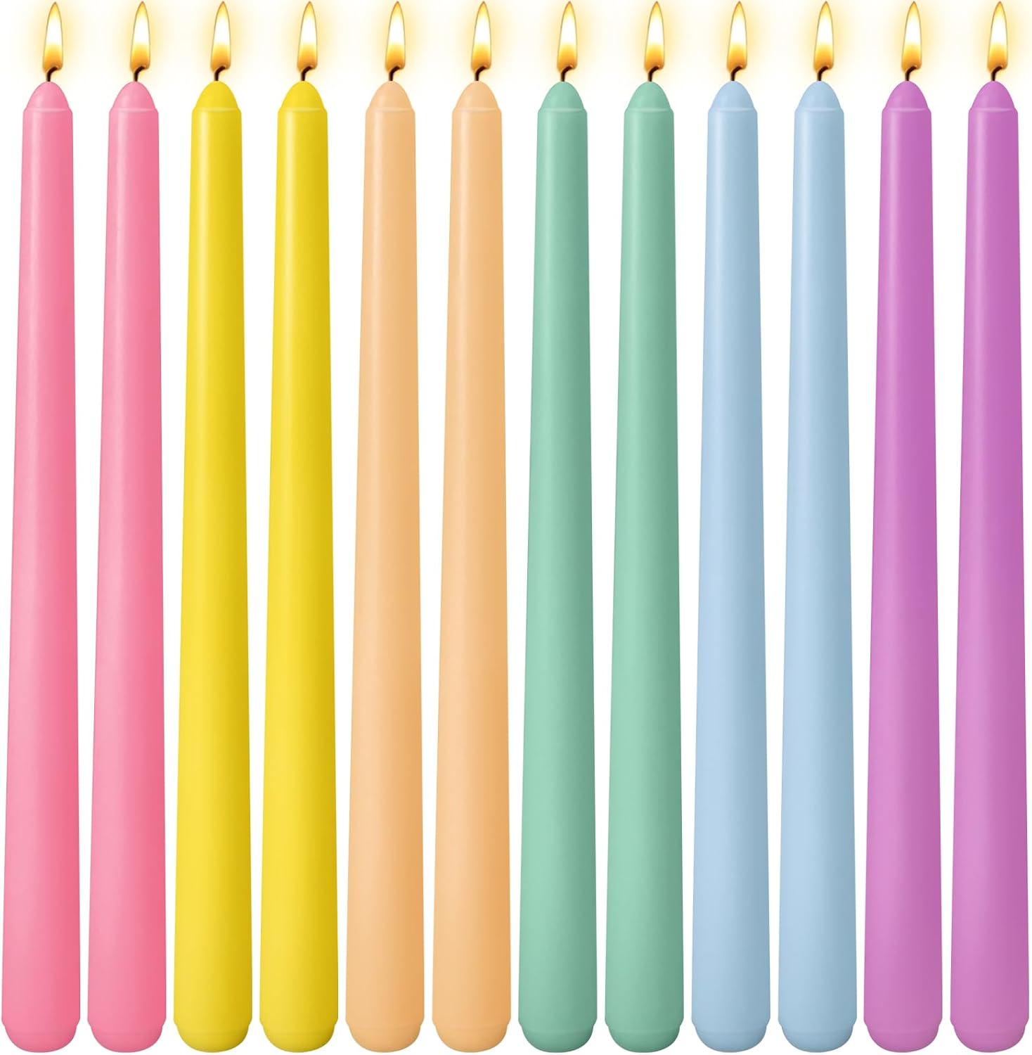 12 Pack 10 inch Multi-Color Taper Candle Set for Holiday Dinner Party, Unscented Long Candlesticks, Dripless and Smokeless, 7-8 Hours Burn